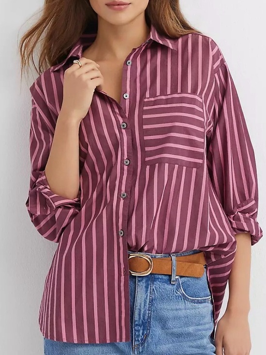 LOFT Tops - LOFT Mauve and Pink Striped Button-Down Shirt